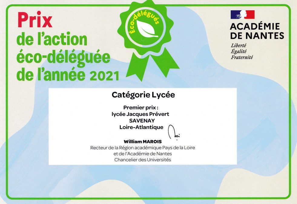 Notre lycée a gagné le premier prix académique de l’action éco-déléguée